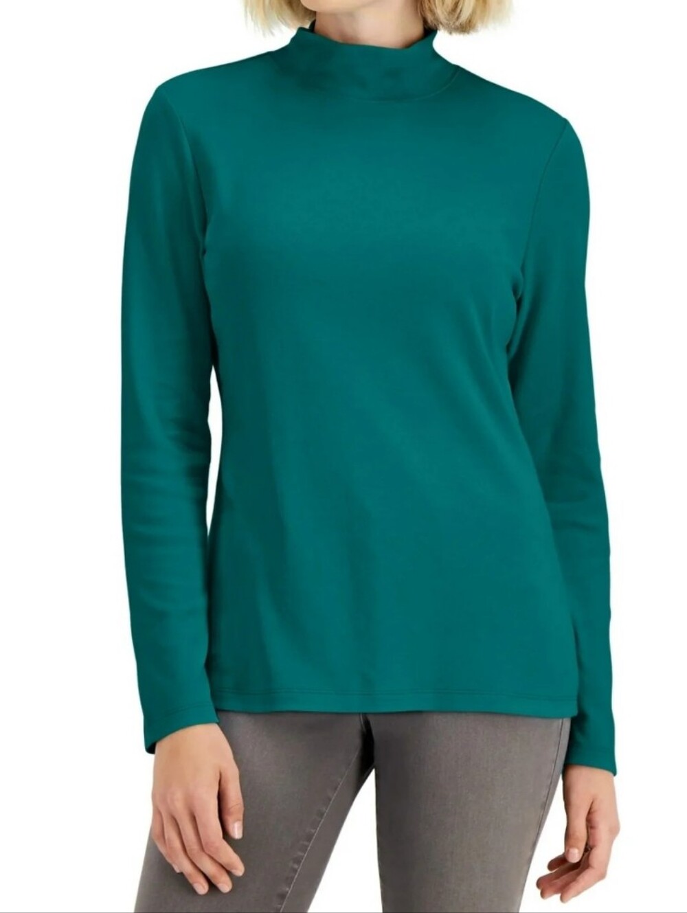 Karen Scott Teal Mock Neck Long Sleeve Top